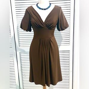 Bisou Bisou V neck Midi Shirt sleeve brown dress Size 6 women’s